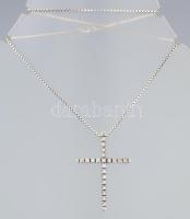 Ezüst (Ag) venezianer nyaklánc köves kereszt medállal, jelzett, h: 40,5 cm; 4,2×2,9 cm, bruttó: 9,1 ...