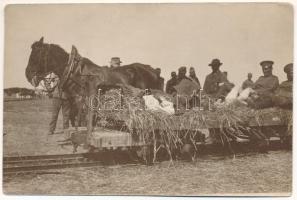 Sebesült katonák szállítása lóvasúton / Transporting wounded soldiers by horse-drawn train. photo (EK)