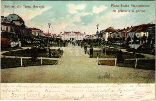 1903 Turnu Severin, Szörényvár; Piata Tudor Vladimirescu cu primaria si parcue / square, town hall, park (fa)