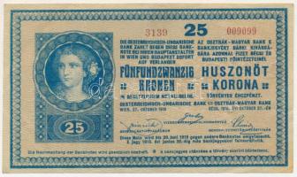 1918. 25K "3139" 3mm, üres hátlappal, hátlapon kézírásos szöveg T:F Adamo K22/3