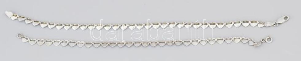 Ezüst (Ag) 2 db áttört szívmintás karkötő, jelzett, h: 18,5 és 21 cm, nettó: 5,8 g