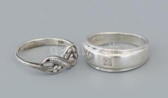 Ezüst (Ag) 2 db köves gyűrű, jelzett, méret: 52, 53, bruttó: 4,5 g
