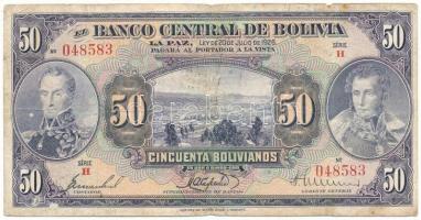 Bolívia 1928. 50B "H 048583" T:F,VG, pici anyaghiány Bolivia 1928. 50 Bolivianos "H 048583" C:F,VG, tiny missing material Krause P#124