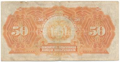 Bolívia 1928. 50B "H 048583" T:F,VG, pici anyaghiány
Bolivia 1928. 50 Bolivianos "H ...