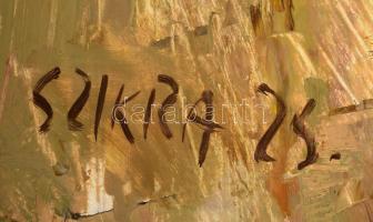 Szikra Zsuzsa (1951-): Csendélet, 1980 körül. Olaj, farost. Jelezve balra lent. Hátoldalán Képcsarno...