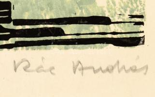 Rác András (1926-2013): Vitorlások. Színes linómetszet, papír, jelzett, 51×40 cm