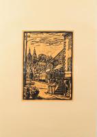 Andruskó Károly (1915-2008): Utcarészlet. Linómetszet, papír, jelzett. Paszpartuban. 34x24,5 cm