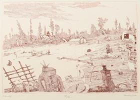 Szemethy Imre (1945-): Faluvég. Rézkarc, papír, jelzett, számozott (58/100). 29,5×2c0 m