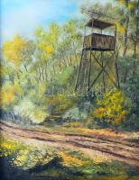 Szücs I jelzéssel: Magasles. Olaj, farost. Dekoratív, kissé sérült fakeretben. 44,5×35 m