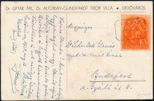 1938 Erdőkertes, (Lipták-villa) postaügynökségi bélyegzéssel Schulek Elemér professzornak címezve (EB)