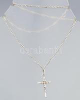 Ezüst (Ag) csavart pancer nyaklánc korpuszos kereszt medállal, jelzett, h: 45 cm; 3,5×1,8 cm, nettó:...