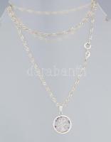 Ezüst (Ag) csavart lapos pancer nyaklánc életfa medállal, jelzett, h: 50 cm; d: 1,5 cm, nettó: 4,2 g