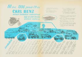 1966 Autótörténeti ismertető nyomtatvány/poszter, hajtva, 29,5x42 cm