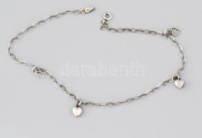 Ezüst (Ag) 2 db fantáziaszemes bokalánc szív alakú csüngőkkel, jelzett, h: 26 cm, nettó: 2,3 g