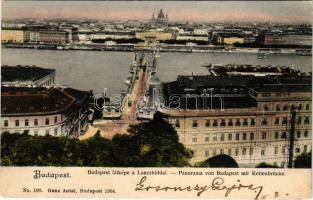 1904 Budapest, látkép a királyi palotától nézve, Lánchíd, Bazilika. Ganz Antal No. 100. (EK)