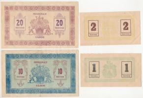 Miskolc 1919.05.14. 1K + 2K + 10K + 20K "Miskolcz város" utalvány-jegyek, mind sorszámmal, teljes sor! T:F,VG Hungary / Miskolc 14.05.1919. 1 Korona + 2 Korona + 10 Korona + 20 Korona "Miskolcz város", all with numbering, full set! C:F,VG Adamo MIS-7.1, MIS-7.2, MIS-7.3, MIS-7.4