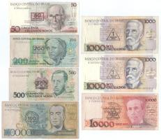 Brazília DN(1986) 100.000C fekete "100C" felülbélyegzéssel + DN(1989) 1000C fekete "1CN" felülbélyegzéssel (2x) + 10.000C fekete "10CN" felülbélyegzéssel + DN(1990) 50CN fekete "50C" felülbélyegzéssel + 200CN fekete "200C" felülbélyegzéssel + 500CN fekete "500C" felülbélyegzéssel T:F, közte 2db AU Brasil ND(1986) 100.000 Cruzeiros with black "100 Cruzados" overprint + ND(1989) 1000 Cruzados with black "1 Cruzado Novo" overprint (2x) + 10.000 Cruzados with black "10 Cruzados Novos" overprint + ND(1990) 50 Cruzados Novos with black "50 Cruzeiros" overprint + 200 Cruzados Novos with black "200 Cruzeiros" overprint + 500 Cruzados Novos with black "500 Cruzeiros" overprint C:F, including 2pcs AU
