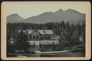 cca 1890-1900 Magas-Tátra, Tátralomnic, vasútállomás és a Lomnici-csúcs, keményhátú fotó (leporellóból), 10,5x16,5 cm / Vysoké Tatry, High Tatras, vintage photo