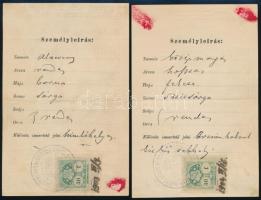 1904 2 db igazolási jegy téglaverő cigányok részére, Kiskunfélegyháza