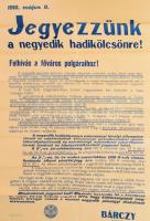 1916 Jegyezzünk hadikölcsönt nagy méretű fővárosi plakát. Hajtva, néhány kisebb szakadás a hajtásoknál. 65x92 cm