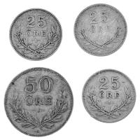 Svédország 1916W 25ö Ag "V. Gusztáv" + 1919W 25ö Ag "V. Gusztáv" + 1931G 25ö Ag ...