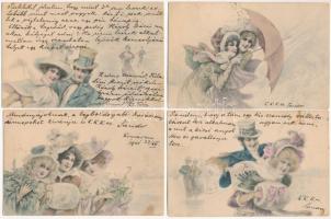 4 db RÉGI (1905 előtti) motívum képeslap: hölgyek / 4 pre-1905 motive postcards: ladies (M. M. Vienne)