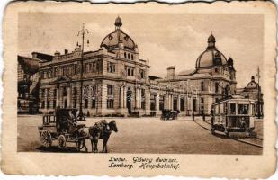 1918 Lviv, lwów, Lemberg; Glówny dworzec / railway station, tram / Hauptbahnhof (EK)