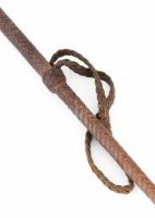 Bőr lovaglópálca, kopott, h: 70 cm