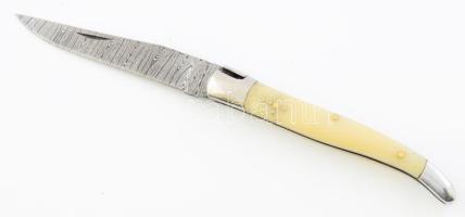 Damaszkuszi acél bicska, damaszkuszi mozaikos pengével, h: 22 cm