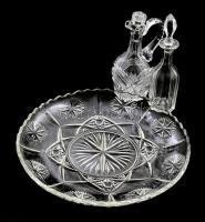 3 darab kristály tál és kiöntő, d: 33 cm, m: 13 cm