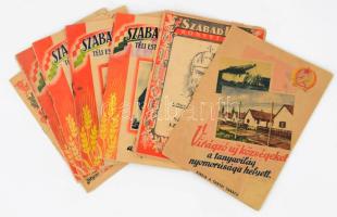 cca 1946-1955 Szocialista propaganda füzetek, össz. 8 db: Hegedűs Géza: Szent István, az országépítő. Szabad Föld Könyvtára 1. füzet.; Virágzó új községeket a tanyavilág nyomorúsága helyett.; Szabad Föld - Téli esték füzetei sorozat vegyes számai. Változó állapotban.