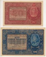 Lengyelország 1919. 20M + 100M T:VF,F szép papír Poland 1919. 20M + 100 Marek C:VF,F nice paper