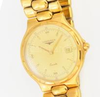 Longines férfi kvarc karóra. Jelzett, fém szíjjal, elem nélkül. d: 33 mm