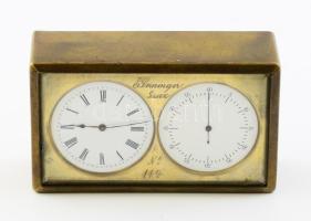 cca 1900 E. Doninger Graz két számlapos utazóóra, bronz tesz, fazettált szélű kissé sérült üveglap, nem működik, 9x5 cm