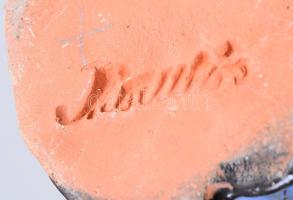 Komlós 2 darab mázas kerámia zenész figura, egyik javított, jelzett, m: 13,5 cm