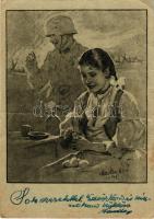 1944 Tábori Postai Levelezőlap húsvéti üdvözlettel. Tábori posta: 787. M. kir. honvéd haditudósító osztály parancsnoksága kiadása / WWII Hungarian military field postcard with Easter greetings s: Markó Lajos + "TÁBORI POSTAHIVATAL" (fa)