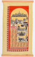 1983 Magyar Selyemipar reklámos selyem fali naptár. 70x36 cm