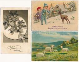 3 db RÉGI üdvözlőlap, közte 2 orosz / 3 pre-1945 greeting art postcards, with 2 Russian ones