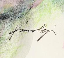 Károlyi András (1938-2023): Női akt. Tus, toll, akvarell, színes ceruza, papír, jelzett. Üvegezett, ...