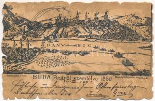 1902 Budapest, Buda Pestről szemlélve 1650. Kaucky L. kiadása Prágában (kis szakadás / small tear)