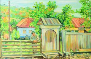 Nagy J jelzéssel, feltehetően erdélyi magyar festő: Nyárádselye, 1995. Olaj, vászon. Fakeretben. 35x52 cm