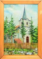 Nagy J jelzéssel, feltehetően erdélyi magyar festő: Nyárádselyei református templom, 1995. Olaj, vás...