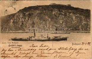 1899 (Vorläufer) Budapest XI. Gellérthegy, Citadella, MÁV "LUKÁCS BÉLA" gőzhajó. Anton Ganz kiadása (fl)
