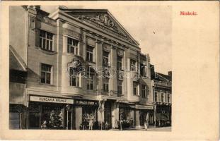 Miskolc, Első Magyar Általános Biztosító Társaság, Hungária Áruház, Salgó Ármin üzlete, Kobrak cipők raktára, hátoldalán Hajós, az Első Magyar Általános Biztosító Társaság reklámja. Ferenczi B. kiadása (Rb)