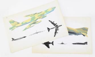 2 darab műanyag információs tábla a B-52G,H Stratofortress és RF-4C E Phantom-II. repülőgépekről, hátoldalon technikai részletekkel, 35x55 cm