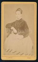 cca 1870 Fiatal lány portréja, vizitkártya Christ Anna pesti műterméből, 10,5x6,5 cm