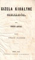 Csete Antal: Gizela királyné sírjáról. Pest, 1862. Pfeifer Nándor bizománya (Horék Egyed ny., Esztergom). [2] + 24 p. Egyetlen kiadás. Csete Antal (1804-1872) veszprémi prépost és őrkanonok rövid történeti értekezése Bajor Gizella (984-1065) magyar királyné, Szent István özvegyének későbbi életszakaszáról. Szerzőnk nem kevesebbet állít, hogy a híradások, mely szerint Szent István halála után a jámbor életű Gizella botrányokba keveredett volna, s emiatt élete utolsó részét Passauban élte volna le, hamisak; a boldog emlékezetű Gizella királyné voltaképpen Magyarországon hunyt el, sírja is Veszprémben, a királynék városában keresendő, passaui legendájának keletkezése pedig leginkább az egykori királyné bajor gyökereinek köszönhető. Feliratozott, keretdíszes, enyhén sérült gerincű kiadói félvászon kötésben, ritka könyv.