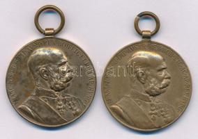 1898. "Jubileumi Emlékérem Fegyveres Erő Számára / Signum memoriae (AVSTR)" és "Jubileumi Emlékérem Polgári Állami Alkalmazottak Számára / Signum memoriae (AVST)" aranyozott bronz kitüntetések (2xklf) T:XF aranyozás lekopott / Hungary 1898. "Commemorative Jubilee Medal for the Armed Forces" and "Commemorative Jubilee Medal for the Civil State Officials" bronze decorations (2xdiff) C:XF worn plating NMK 249., 250.