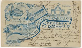 1899 (Vorläufer) Szeged, I. Mezőgazdasági Országos Kiállítás Szegeden 1899. szeptember 3-10. Vigadó, Mezőgazdasági iparcsarnok, díszkapu, Közúti híd a Tiszán, Minta tanya 30 hold földdel, kiállítási sorsjáték első díja. Engel Lajos grafikai műintézete, Art Nouveau, floral (b)