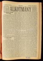 1916 Az Alkotmány c. politikai napilap 1916. áprilisi számai egybekötve (nem teljes, néhány szám hiányzik), korabeli félvászon-kötésben, kissé sérült borítóval, intézményi bélyegzővel